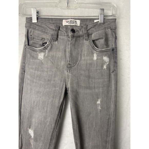 Queen Hearts Women denim Jeans Black Gray wash distressed Size Small - Picture 2 of 11